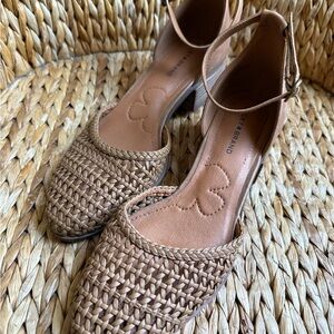 Lucky Brand Leather Woven Pumps with ankle strap